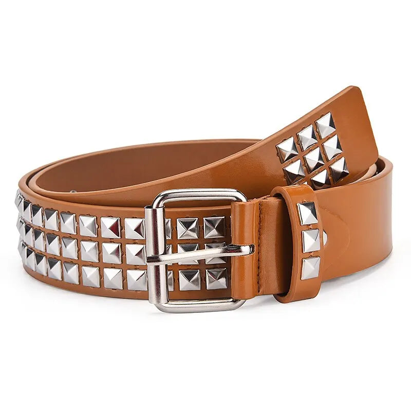 Fashion New Square Bead Rivet Belt Metal Pyramid Belt Men and Women Punk Hardware Jeans Belt Y2K Belt Designer Belt Women's Belt - PrimeNest
