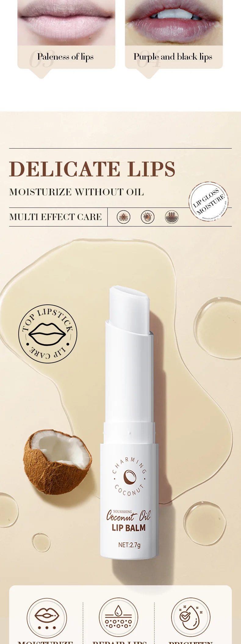 Coconut Lip Balm - Lasting Nourishment and Moisture for Men and Women - Daily Care Lip Balm - PrimeNest