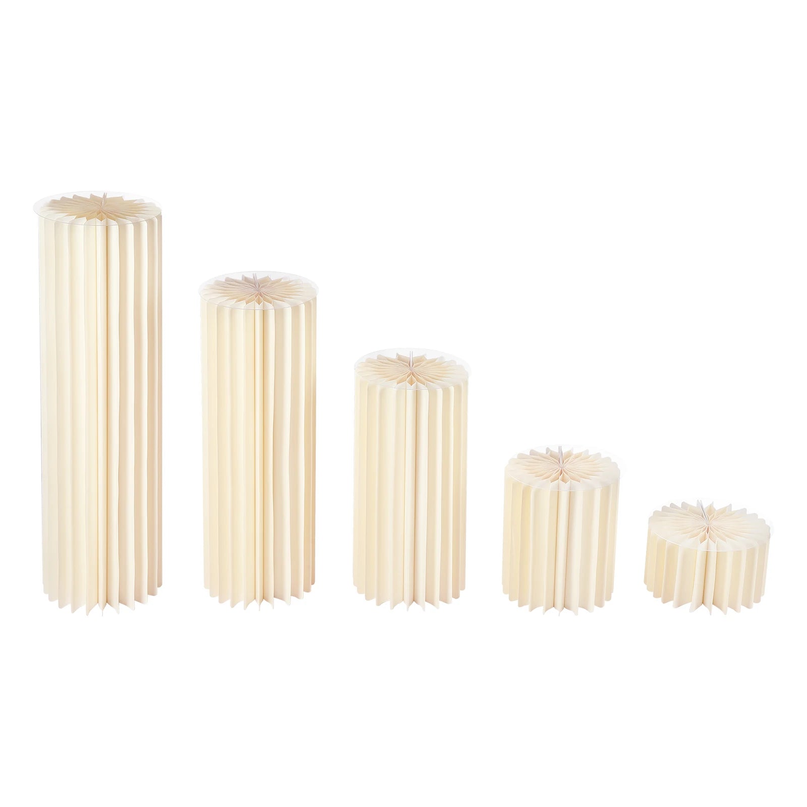 Milky white cardboard flower stand set of 5, five ridged cylinder heights for flower display