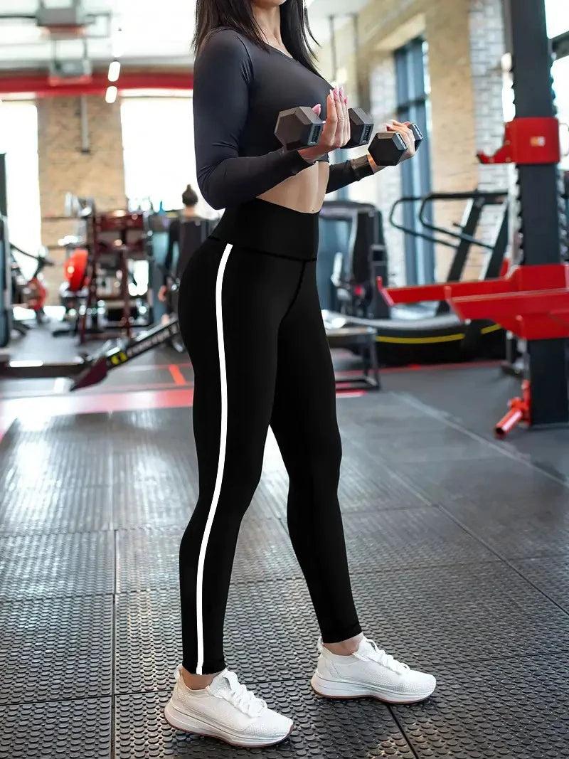 Women's High Waist Stripe Sports Leggings
