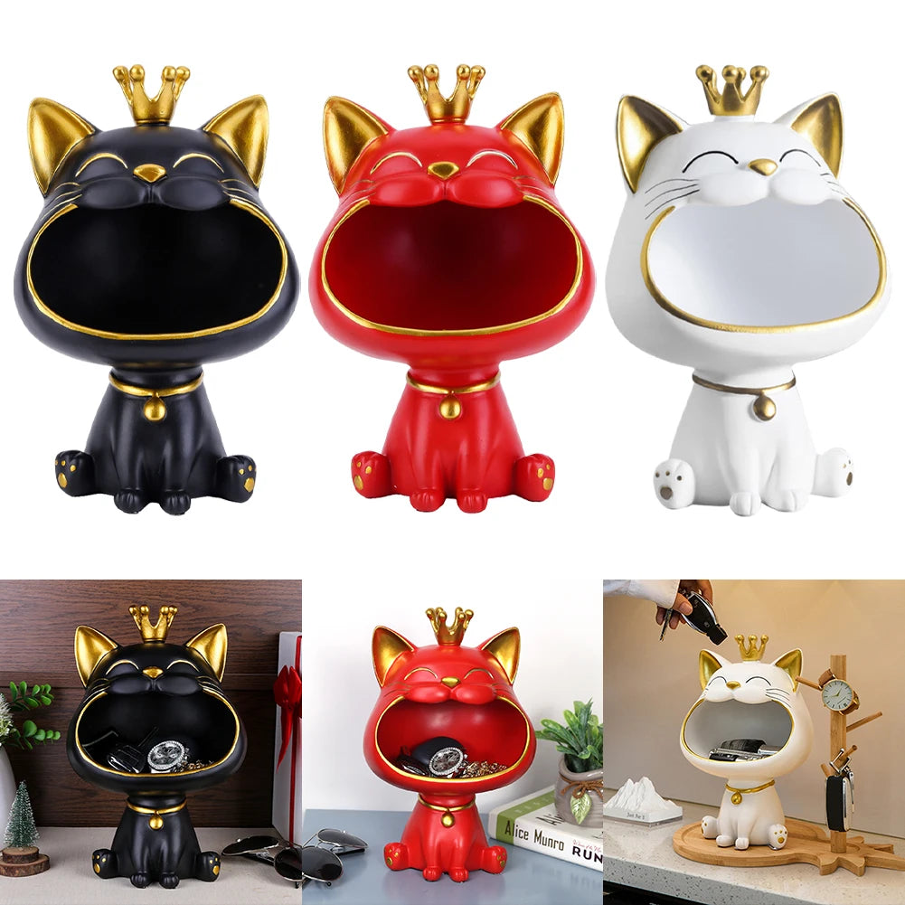 Lucky Cat Storage Statue | Resin Desktop Organiser & Home Décor Ornament