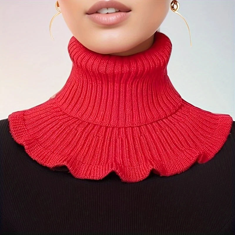 Ruffle Edge Knitted Neck Warmer Scarf
