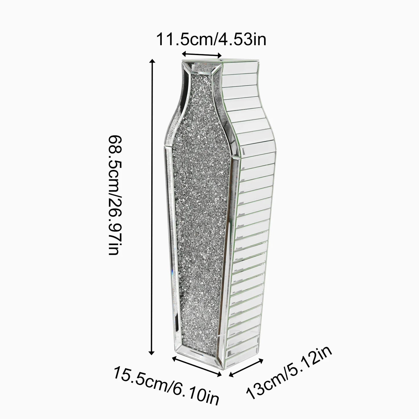 Crushed Diamond Floor Vase | Silver Mirrored Glass