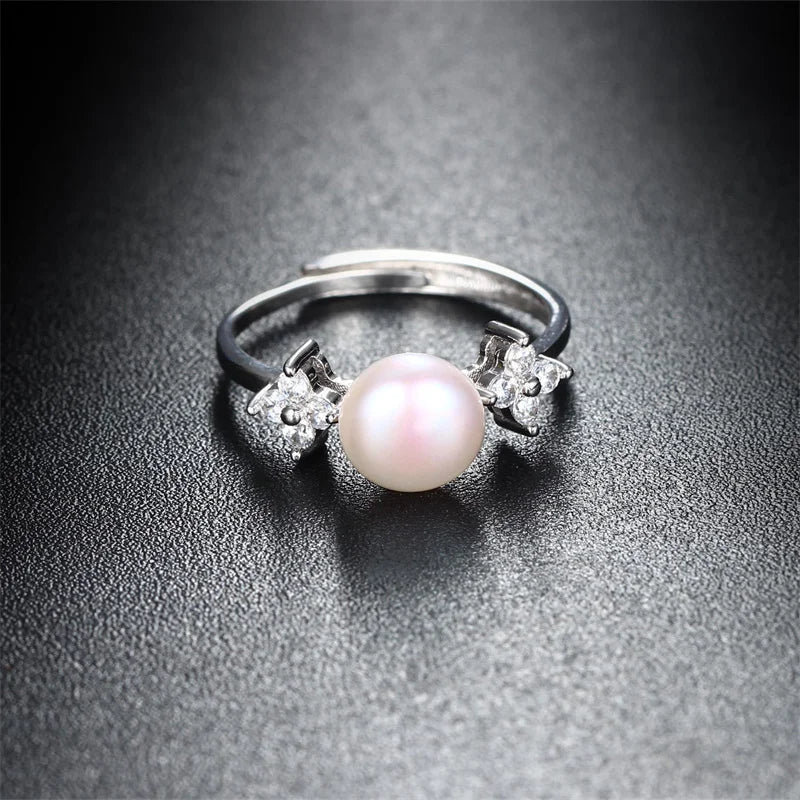 YWYC Freshwater Cultured Pearl 925 Sterling Silver Rings for Women Open Adjustable Rings Jewlery Gift Wholesale