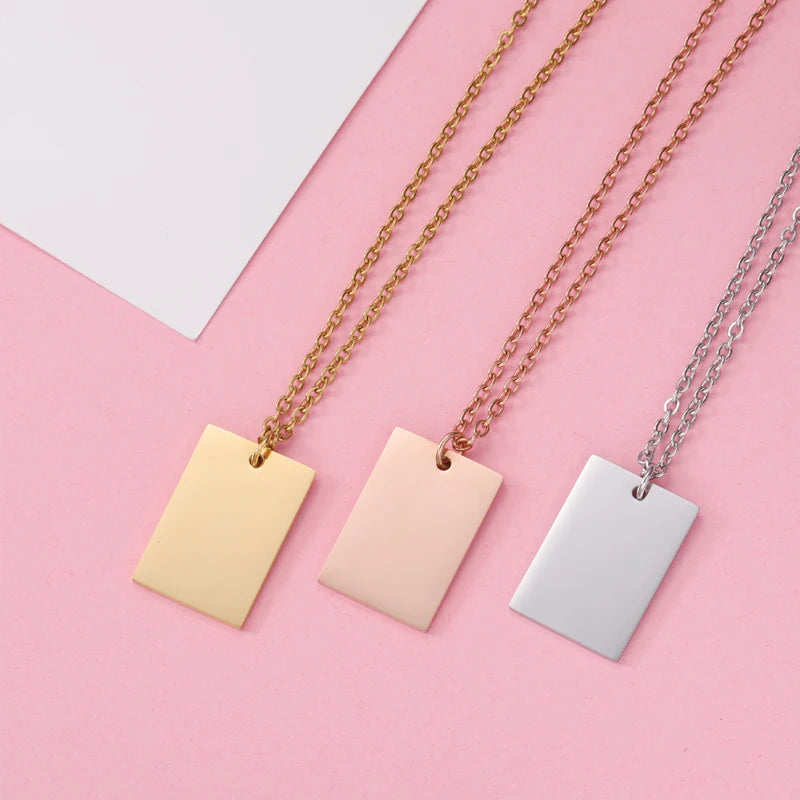 10Pcs 22*15mm Rectangle Pendant Necklace Stainless Steel Cable Chain Necklace For DIY Custom Name Logo Women's Jewelry