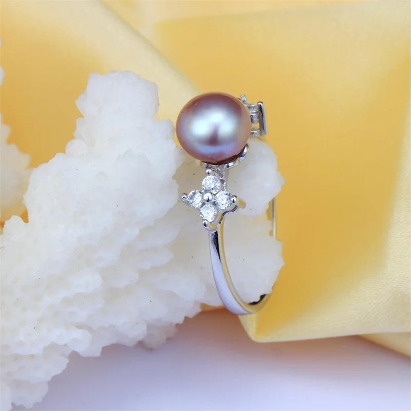 YWYC Freshwater Cultured Pearl 925 Sterling Silver Rings for Women Open Adjustable Rings Jewlery Gift Wholesale
