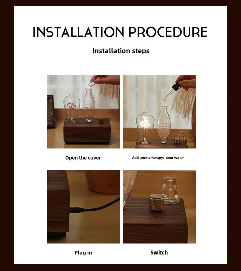 Aroma Diffuser Vintage Tungsten Filament Lamp Aromatherapy Machine Humidifier Lighting Sandalwood Pure Essential Oil Diffuser