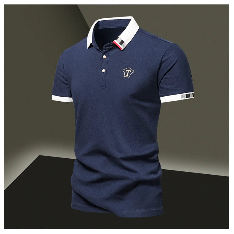 2024 Summer New Men's Pure Cotton Short sleeved T-shirt for Men's High end Casual Lapel Half Sleeved Polo Shirt Men's Top