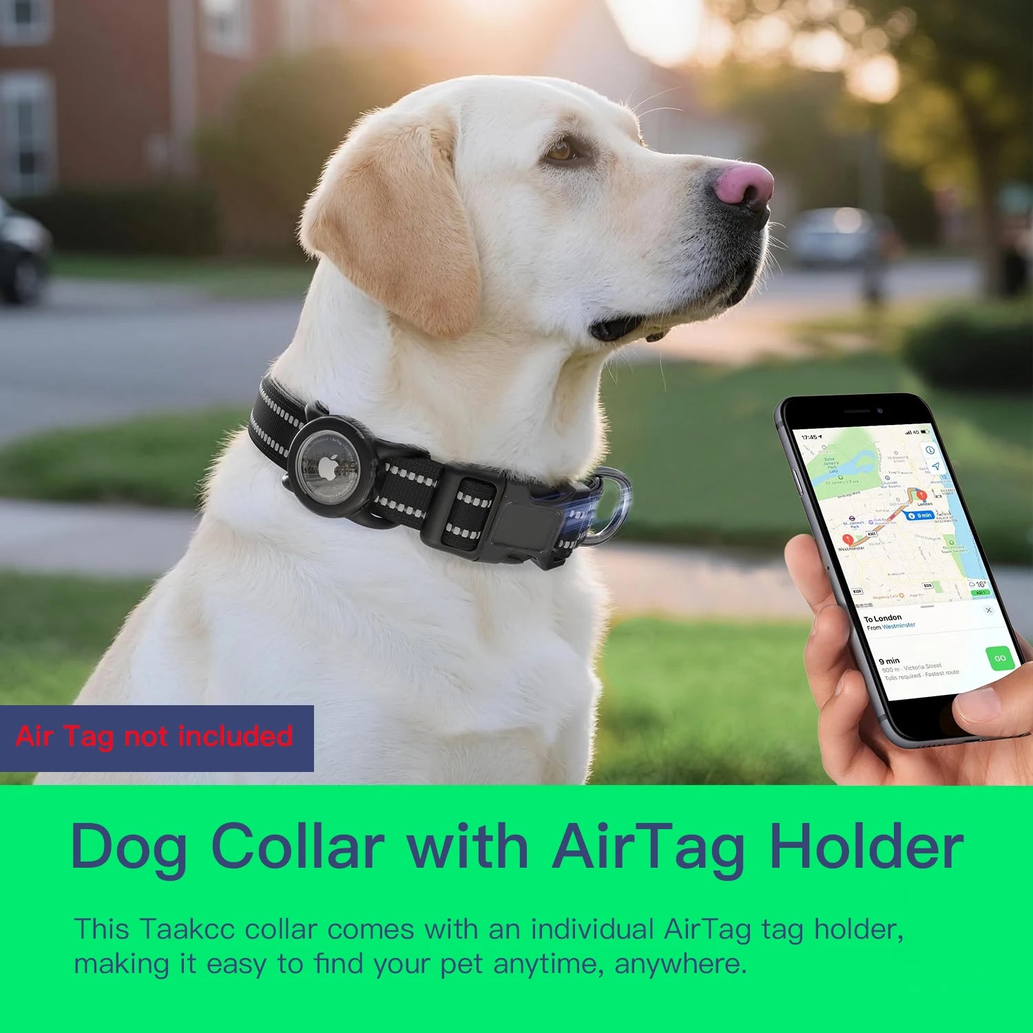 Waterproof Air Tag Dog Collar with AirTag Holder, Reflective Soft Padded &amp; Safety Buckle, AirTag Pet Collar Adjustable for Dogs
