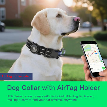 Waterproof Air Tag Dog Collar with AirTag Holder, Reflective Soft Padded &amp; Safety Buckle, AirTag Pet Collar Adjustable for Dogs