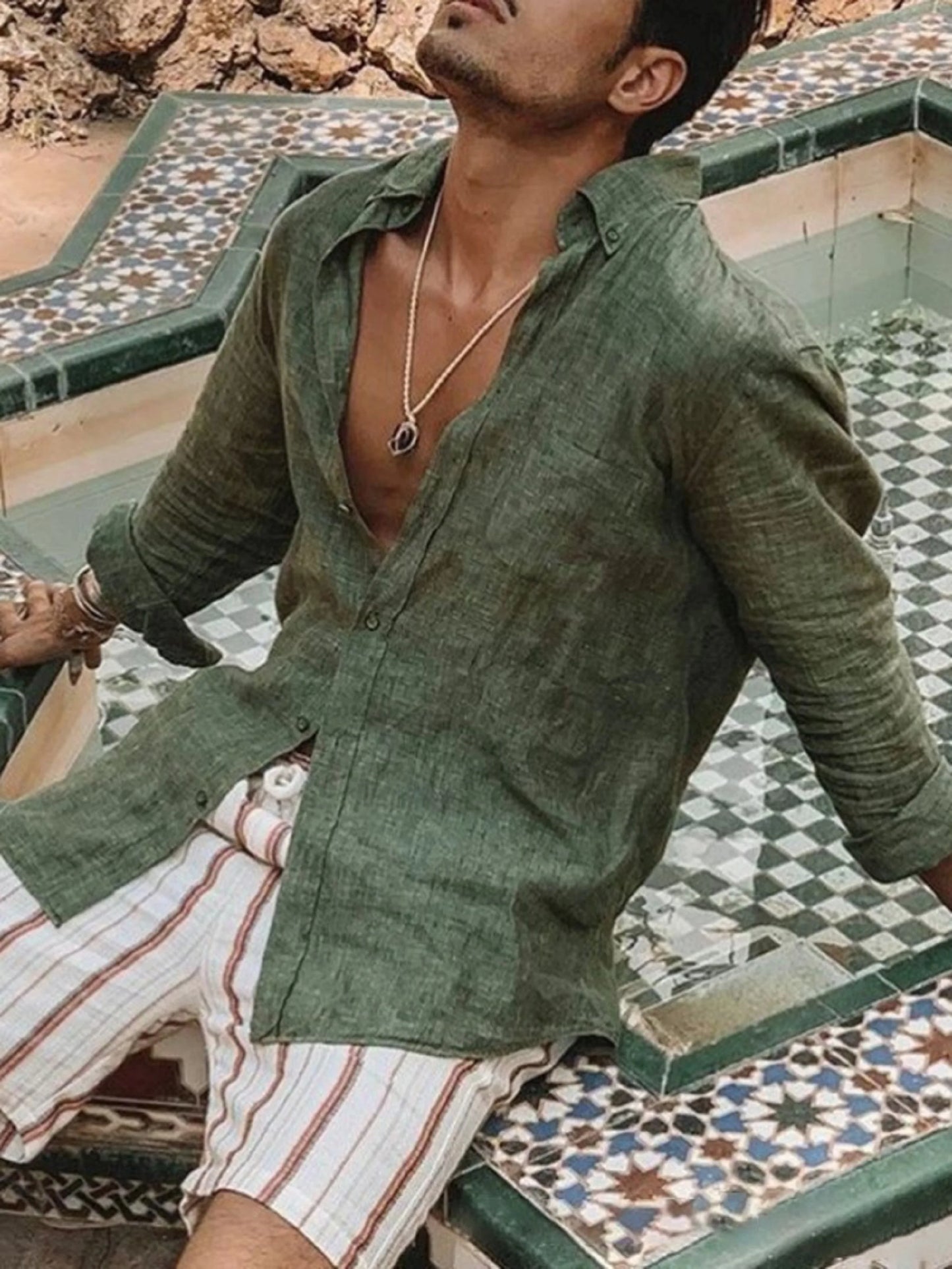 Men's Lapel Cardigan Long-Sleeve Shirt