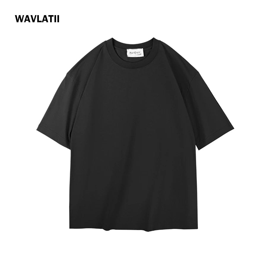 WAVLATII Women New Oversized T shirts Female 260 GSM White Casual Streetwear Tees Unisex Solid Korean Cool Tops for Young WT2560