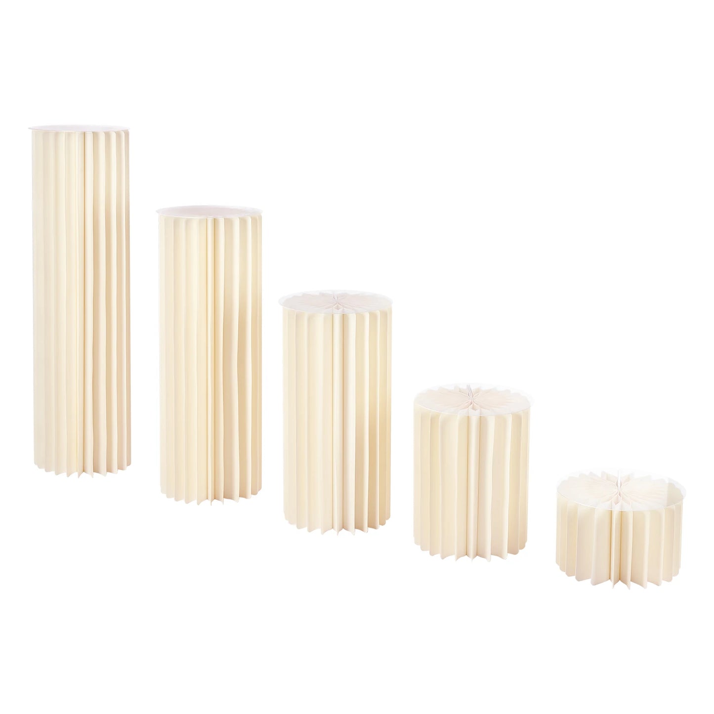 Milky white cardboard flower stand set of 5, ridged cylindrical holders in multiple sizes