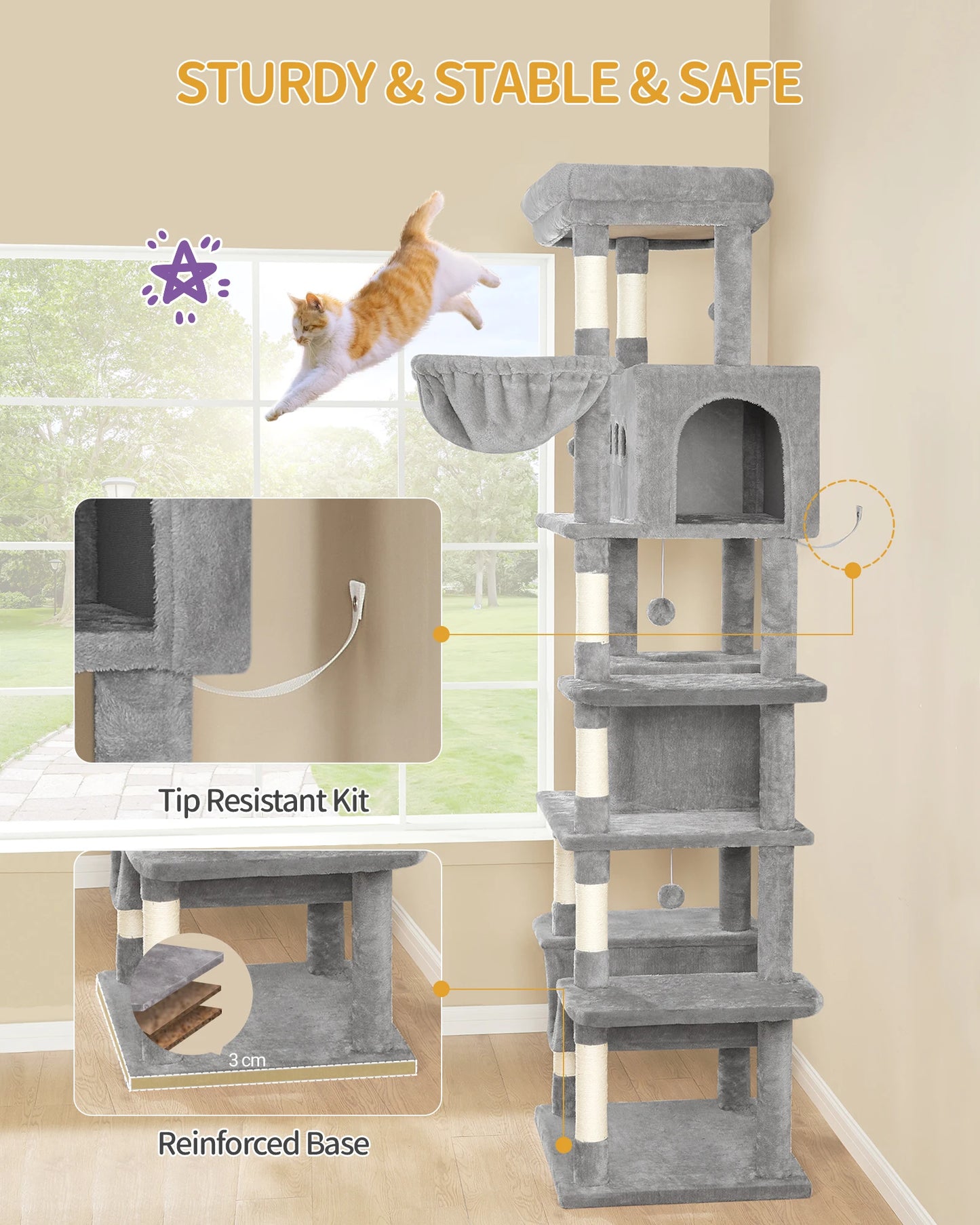 210cm XL Multi-Level Cat Tree Tower
