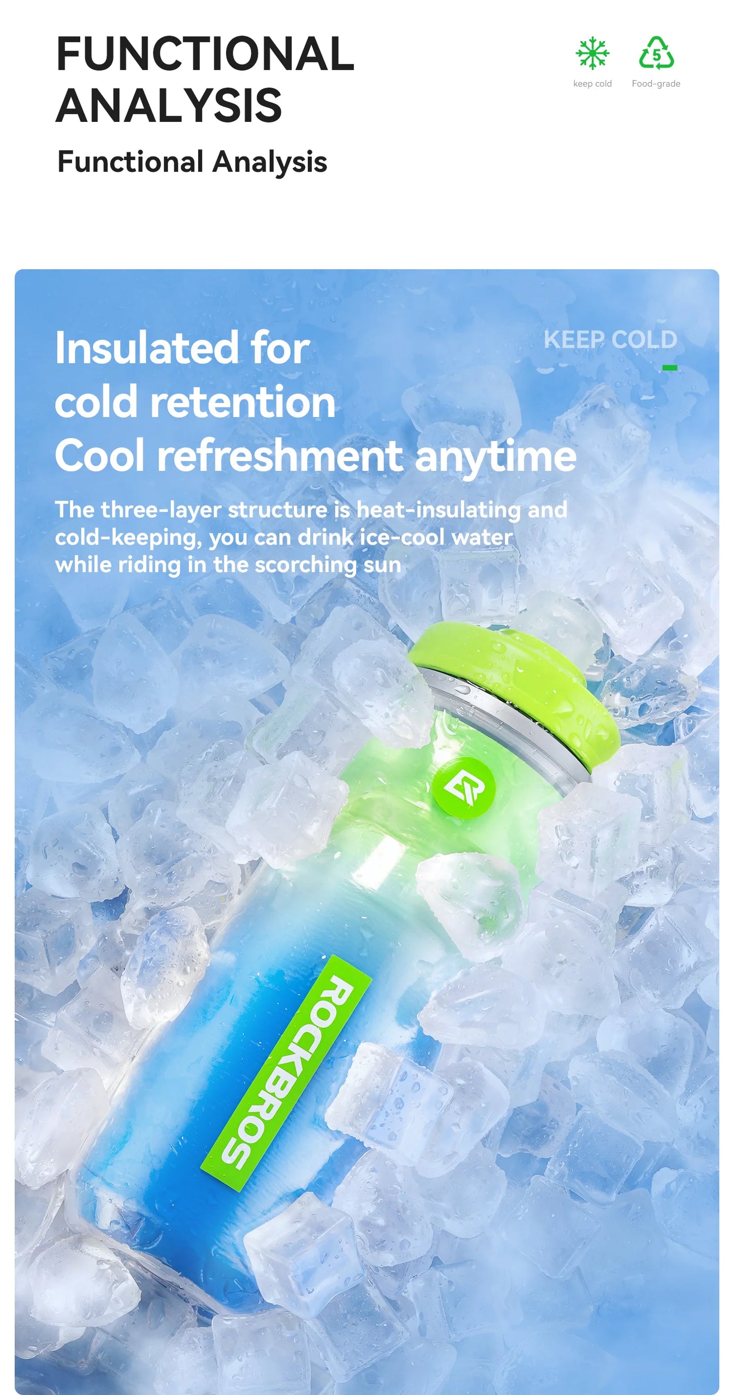 ROCKBROS Local Shipping 620ml Bike Water Bottle Cold Water Insulated Thermal Silicone Cycling Bottle Fitness Outdoor Portable Bicycle Water Kettle