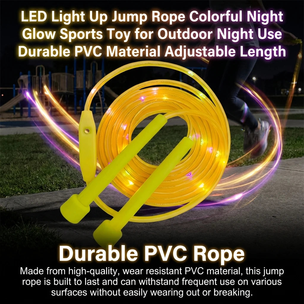 LED Light Up Jump Rope Colorful Night Glow Sports Toy for Outdoor Night Use Durable PVC Material Adjustable Length