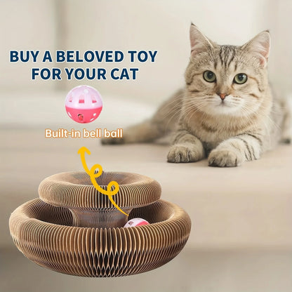Ultimate indoor interactive mental and physical exercise cat toy, foldable cardboard scratching post