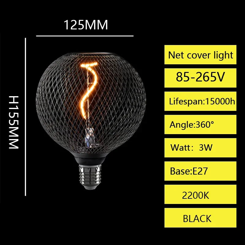 E27 Screw Creative Luxury Black Gold LED Light Bulb  Wrought Iron Mesh Cover Lamp Metal Cage Dining Bar Net Cover Light Lamp