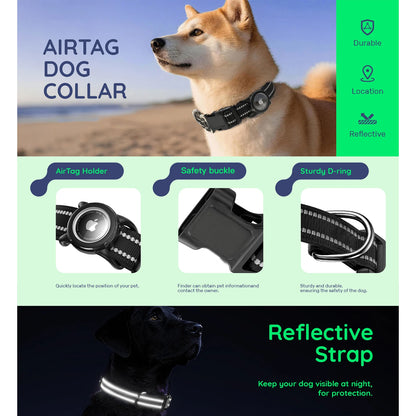 Waterproof Air Tag Dog Collar with AirTag Holder, Reflective Soft Padded &amp; Safety Buckle, AirTag Pet Collar Adjustable for Dogs