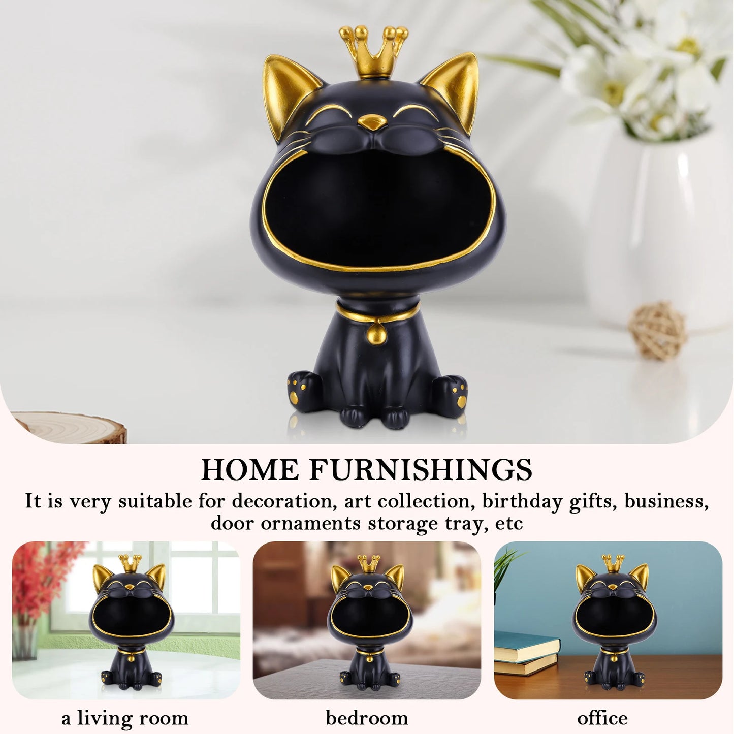 Lucky Cat Storage Statue | Resin Desktop Organiser & Home Décor Ornament