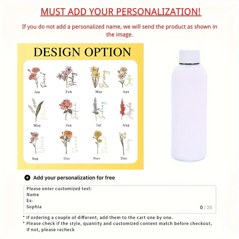 Customized floral water bottle, Portable outdoor sports insulated bottle, for outdoor camping, hiking, and travel