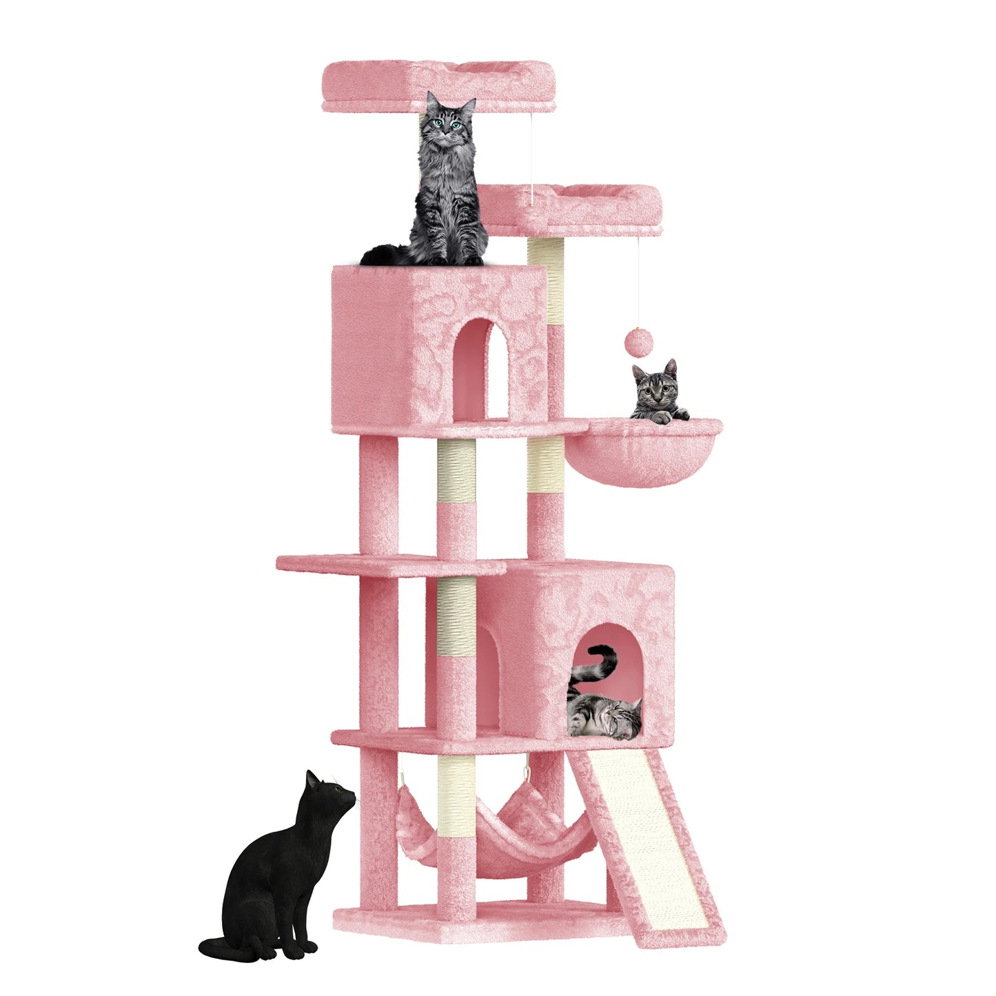 158cm Multi-Level Cat Tree with Scratching Board & Post - Stable Cat Tower with Perch, Large Pet Playhouse - PrimeNest