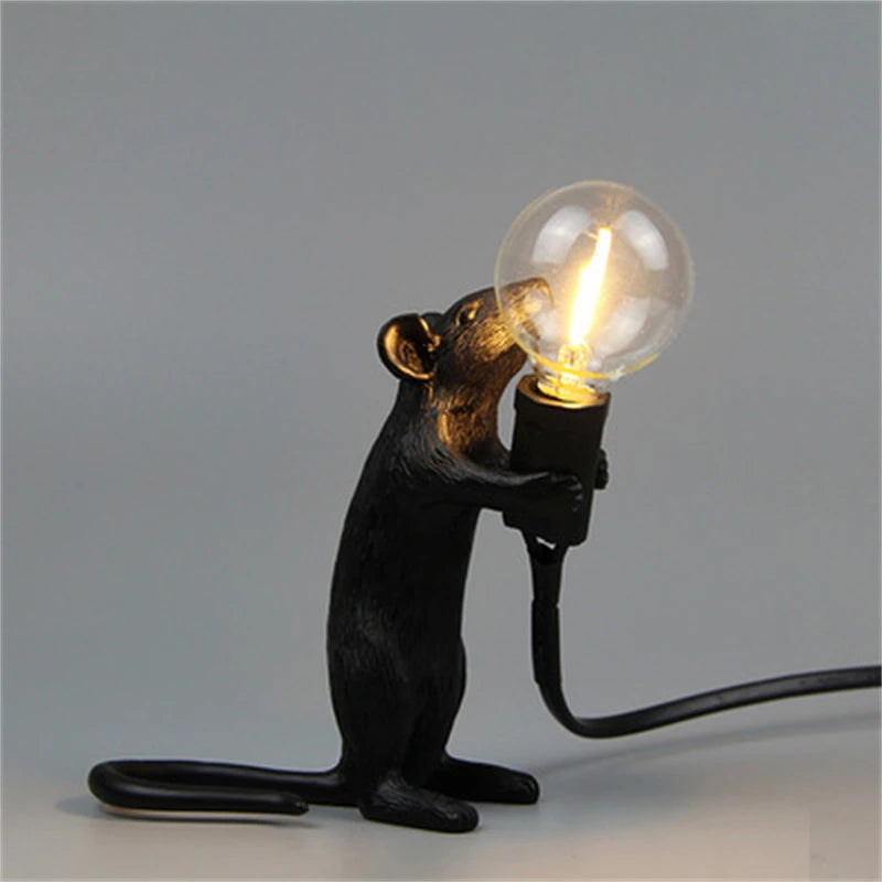 Modern Resin Animal LED Table Lamp - Mouse Cat Squirrel Design Night Light Desk Lighting Fixture for Home Decor