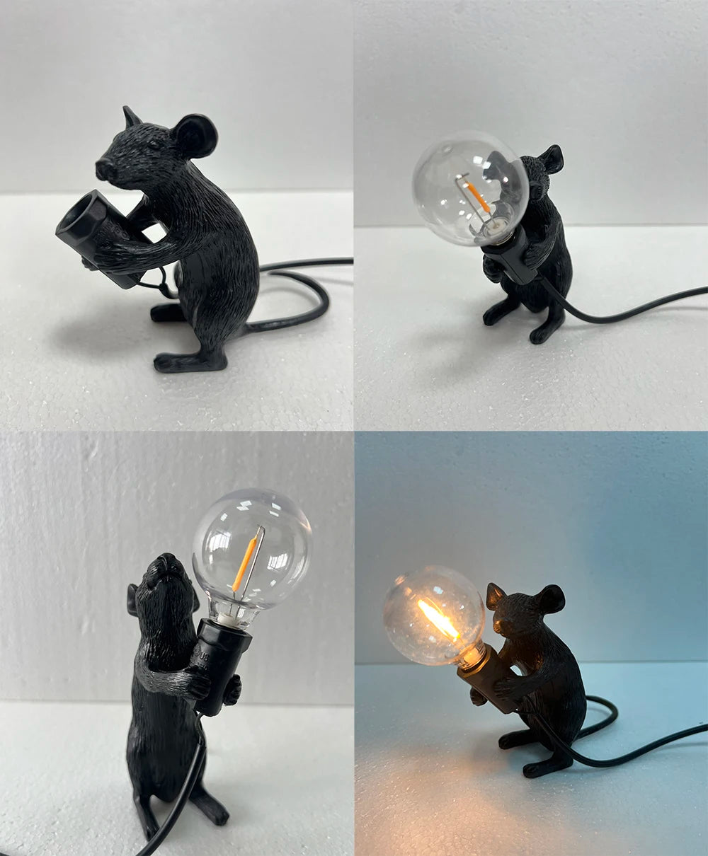 Modern Resin Animal LED Table Lamp - Mouse Cat Squirrel Design Night Light Desk Lighting Fixture for Home Decor