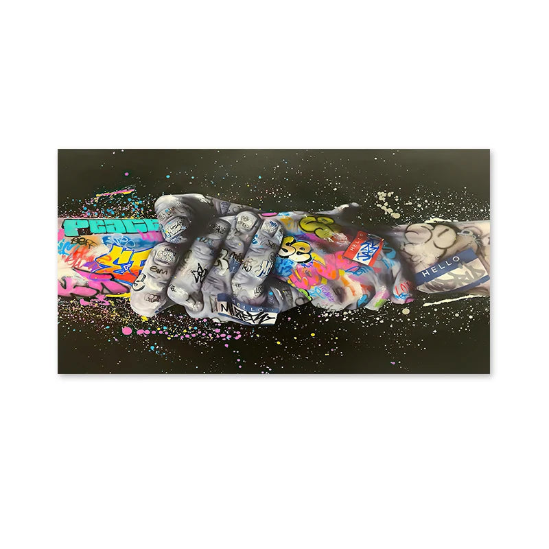 Banks Graffiti Art Fun Two Children Pulling Cloth Posters and Print Canvas Painting Wall Art Pictures for Living Room Home Decor