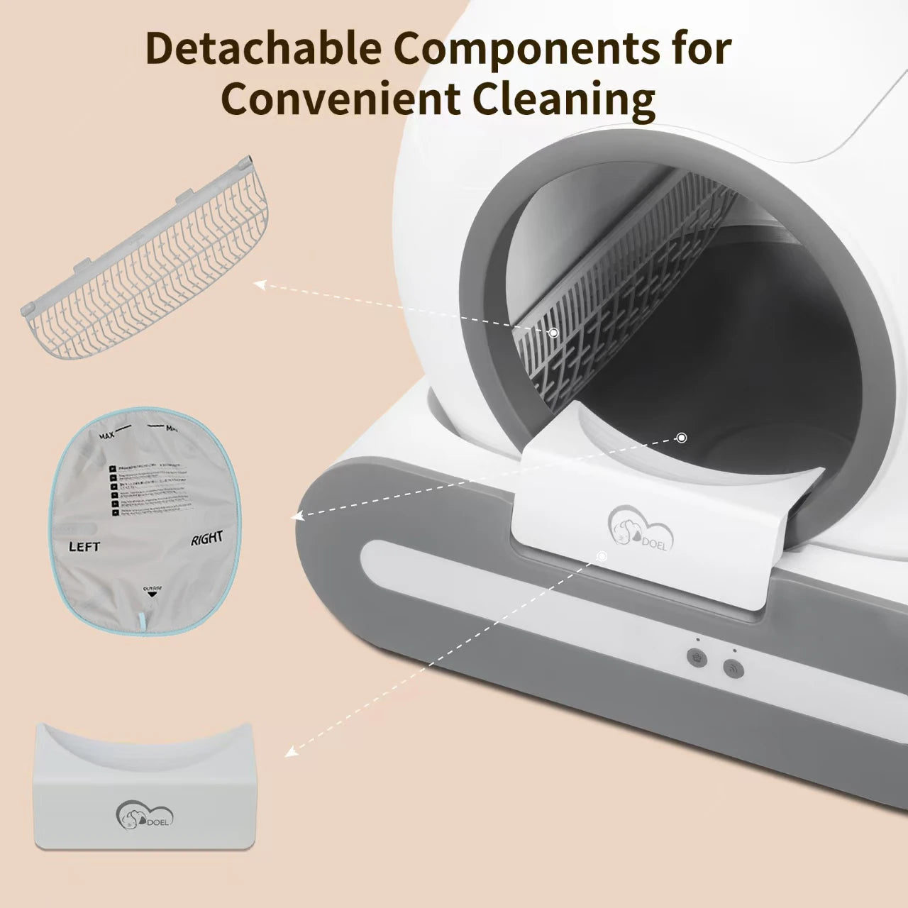 DOEL 65L Self-Cleaning Cat Litter Box App Control, ONLY Supports 2.4G WiFi w/Litter Mat&Trash Bags, Fit for Tofu & Mixed Litter - PrimeNest