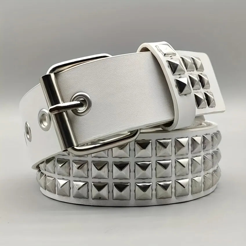 Fashion New Square Bead Rivet Belt Metal Pyramid Belt Men and Women Punk Hardware Jeans Belt Y2K Belt Designer Belt Women's Belt - PrimeNest
