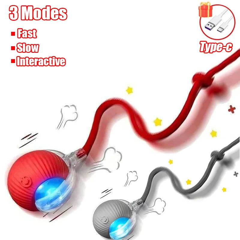 New Cat Interactive Ball Toy Automatic Rolling Ball Faux Tail Rechargeable Smart Pet Electric Toy Dog Cat Training Imitate Mouse - PrimeNest