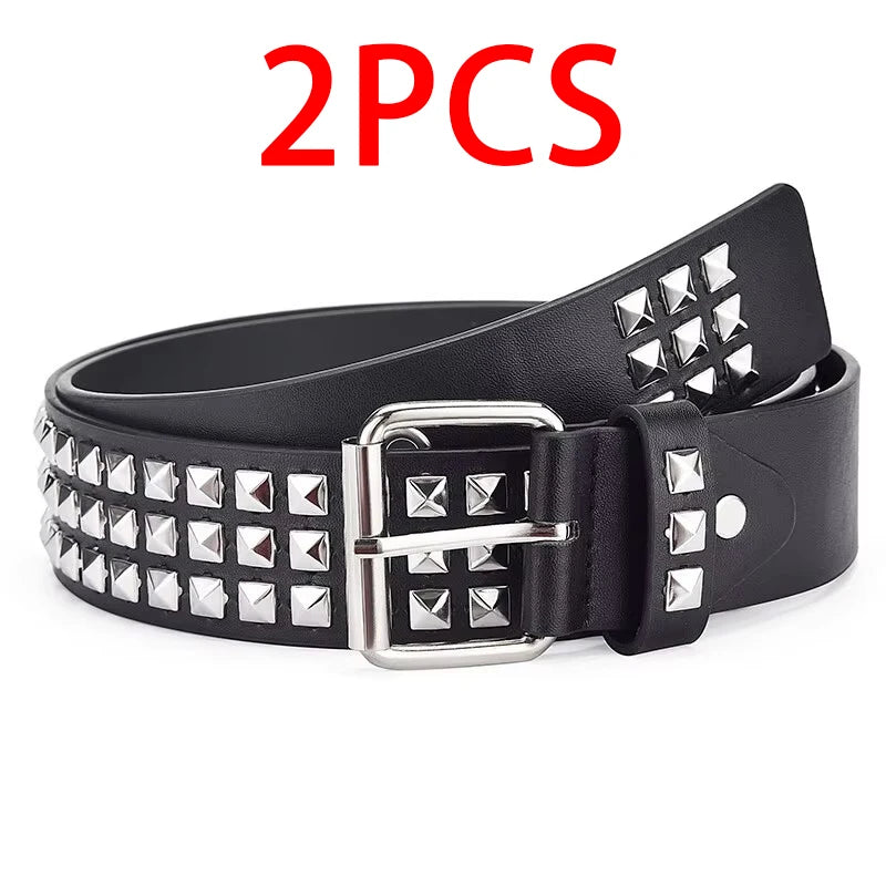 Fashion New Square Bead Rivet Belt Metal Pyramid Belt Men and Women Punk Hardware Jeans Belt Y2K Belt Designer Belt Women's Belt - PrimeNest
