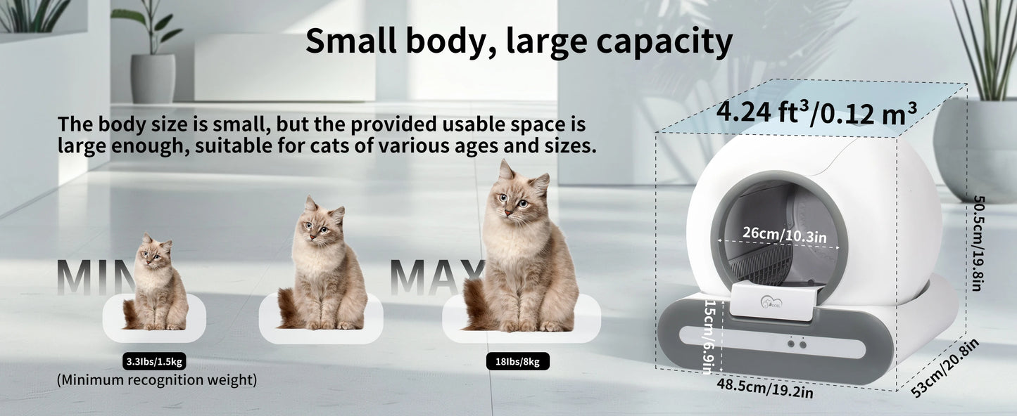 DOEL 65L Self-Cleaning Cat Litter Box App Control, ONLY Supports 2.4G WiFi w/Litter Mat&Trash Bags, Fit for Tofu & Mixed Litter - PrimeNest