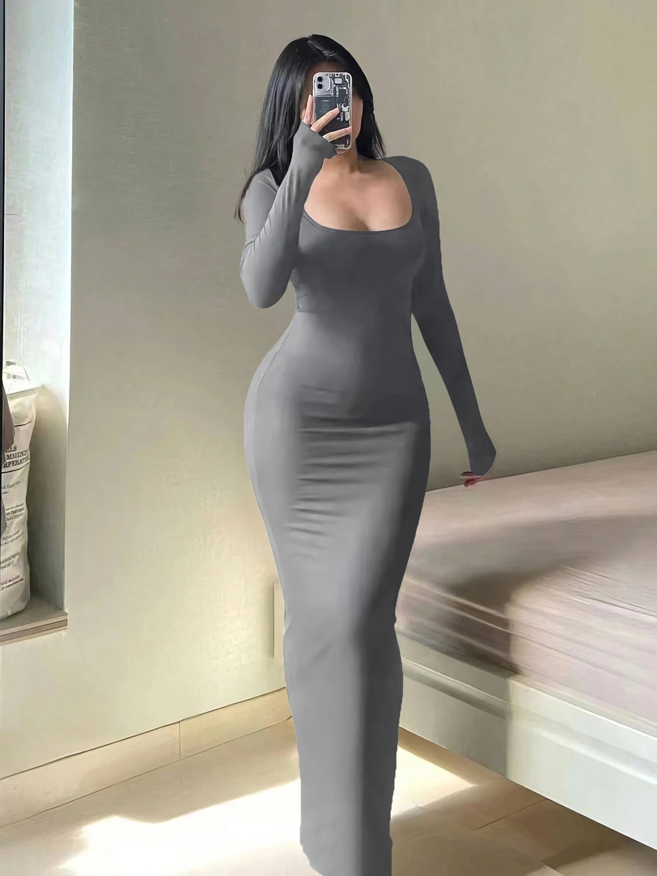 Scoop Neck Bodycon Maxi Dress