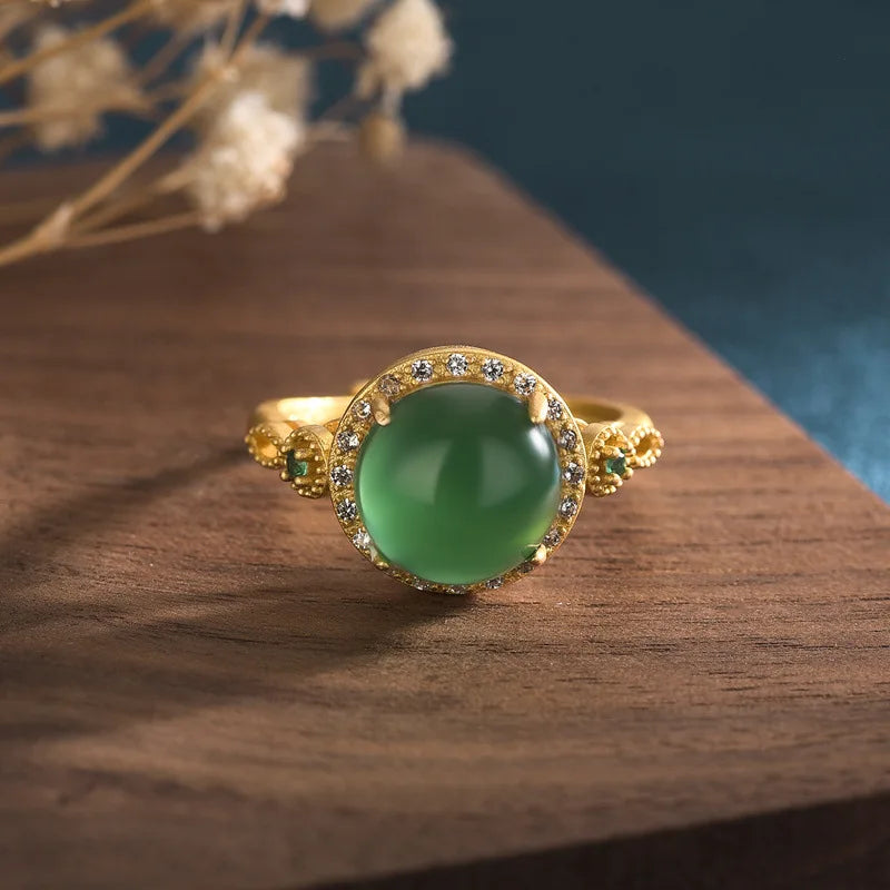 PANJBJ 925 Sterling Silver Hotan Jade Geometric Ring for Women Girl Adjustable Retro Delicate Jewelry Birthday Gift Dropshipping