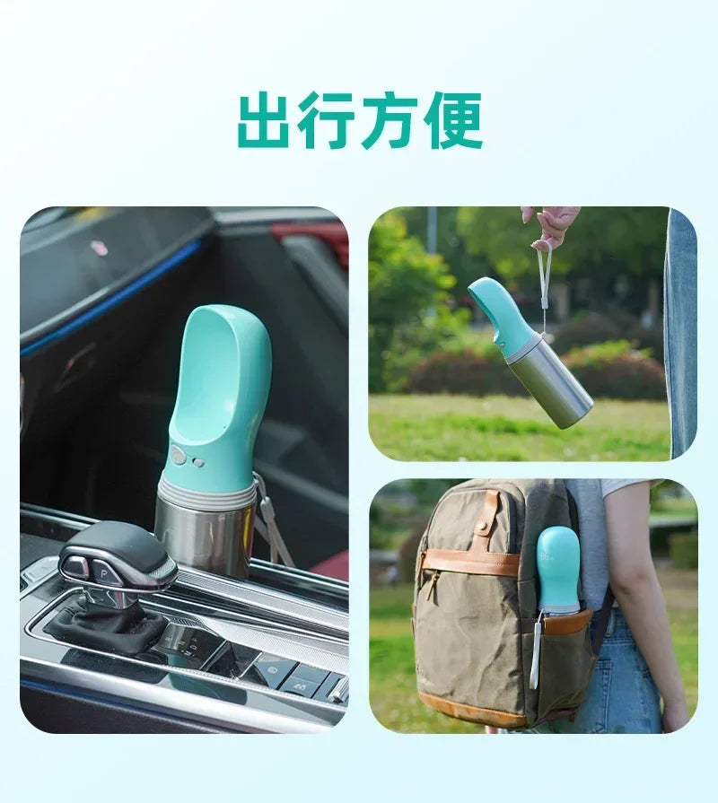 Double-layer 304 Stainless Steel Pet Thermos Cup, Outdoor Portable Water Bottle for Cats and Dogs