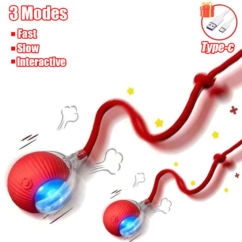 New Cat Interactive Ball Toy Automatic Rolling Ball Faux Tail Rechargeable Smart Pet Electric Toy Dog Cat Training Imitate Mouse - PrimeNest