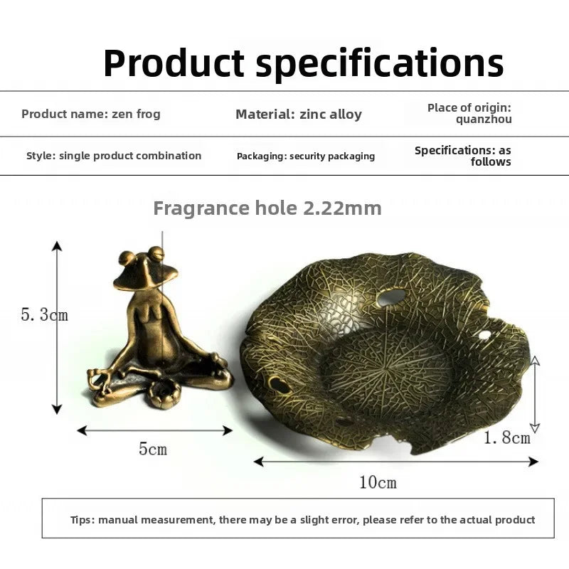 Zen Frog Incense Burner Backflow Holder Alloy Meditation Decor with Lotus Leaf Base Relaxing Home Ornament for Yoga Feng Shui - PrimeNest
