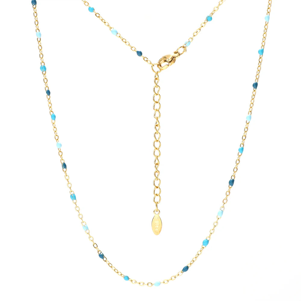 ZMZY Hot Pink Stainless Steel Link Cable Chain Fashion Gold Color Satellite Enamel Beads Necklace for Women Chic Summer Gift