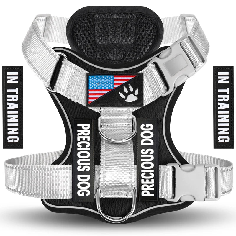 Reflective Dog Vest Harness with 5 PCS Patches Service Dog Harness Adjustable Soft Oxford Pet Harness