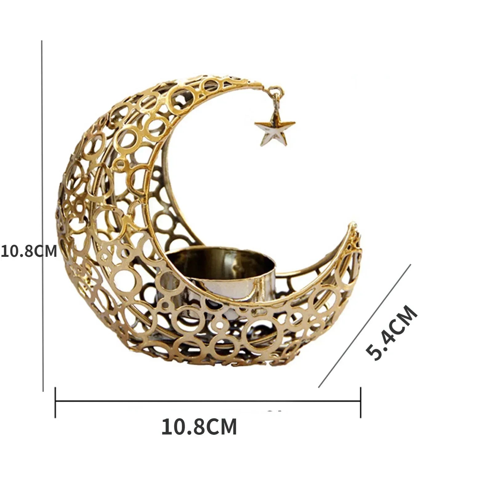 Eid Mubarak Ramadan Crystal Column Candlestick Moon Shaped Metal Candlestick Moon Candlestick Desktop Decoration Candlestick - PrimeNest