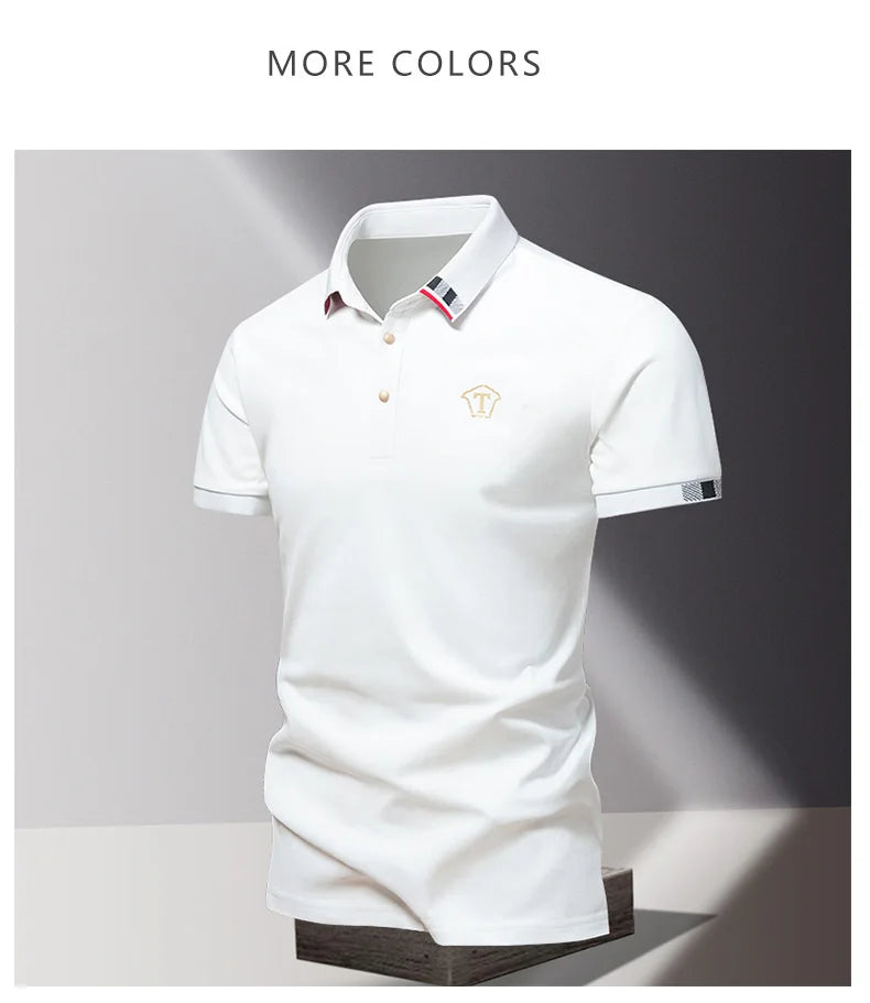 2024 Summer New Men's Pure Cotton Short sleeved T-shirt for Men's High end Casual Lapel Half Sleeved Polo Shirt Men's Top