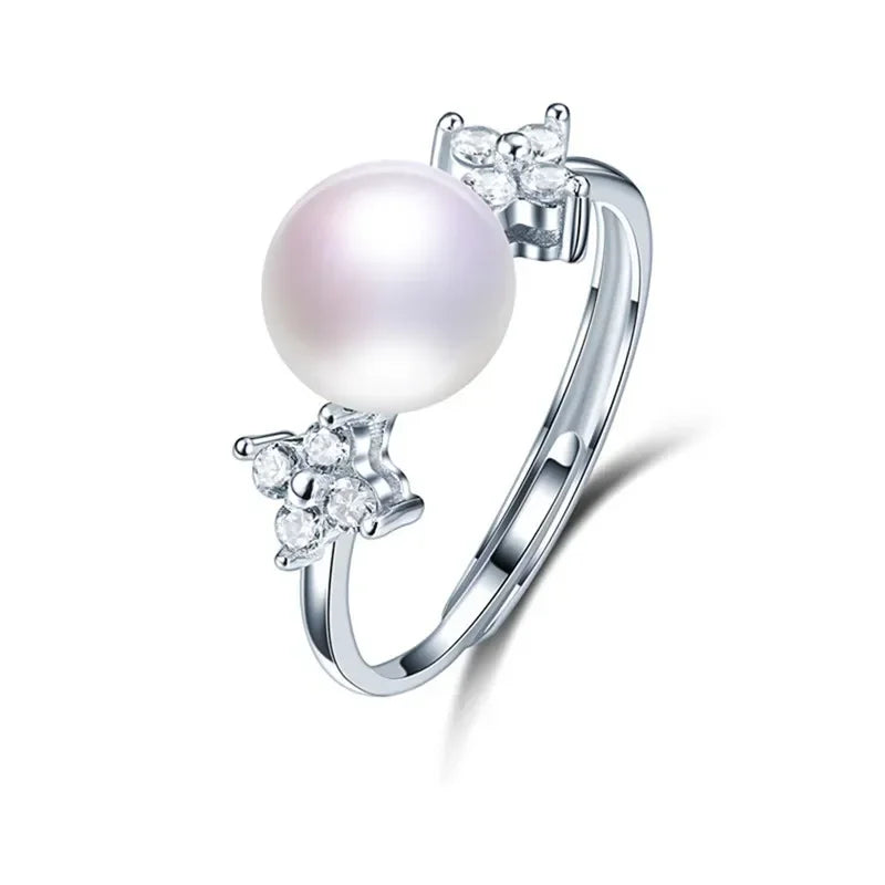 YWYC Freshwater Cultured Pearl 925 Sterling Silver Rings for Women Open Adjustable Rings Jewlery Gift Wholesale