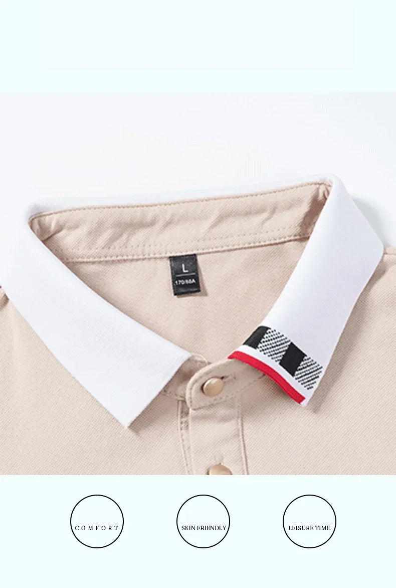 2024 Summer New Men's Pure Cotton Short sleeved T-shirt for Men's High end Casual Lapel Half Sleeved Polo Shirt Men's Top