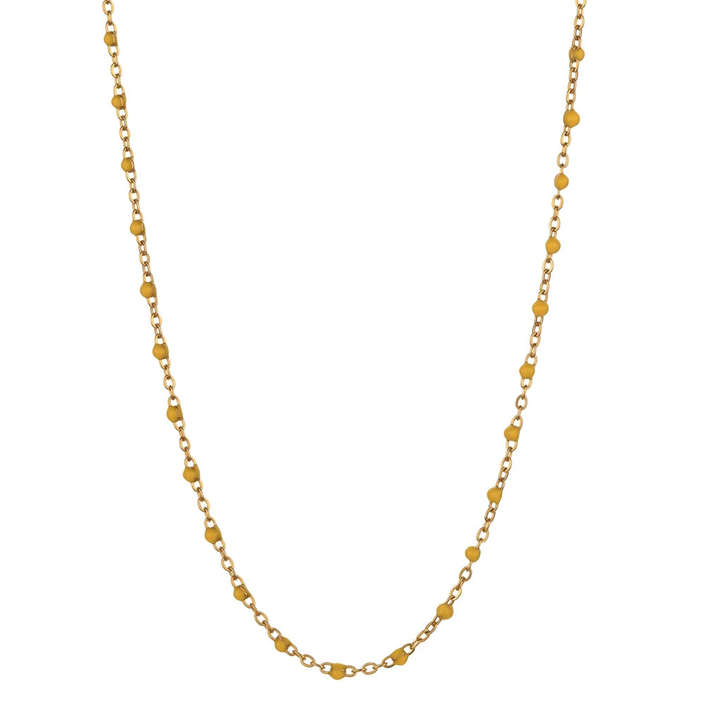 ZMZY Hot Pink Stainless Steel Link Cable Chain Fashion Gold Color Satellite Enamel Beads Necklace for Women Chic Summer Gift
