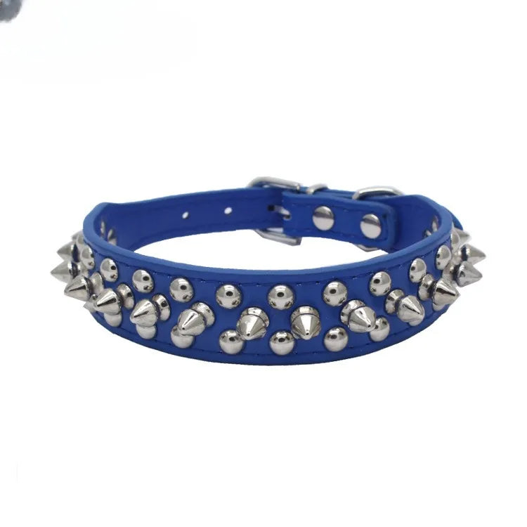 Adjustable Leather Pet Dog collar Neck Strap Supplies PU Leather Punk Rivet Spiked Dog Collar Pet Collars For Small Dog Cat - PrimeNest