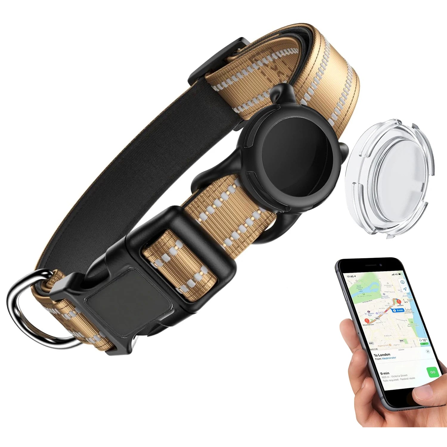 Waterproof Air Tag Dog Collar with AirTag Holder, Reflective Soft Padded &amp; Safety Buckle, AirTag Pet Collar Adjustable for Dogs
