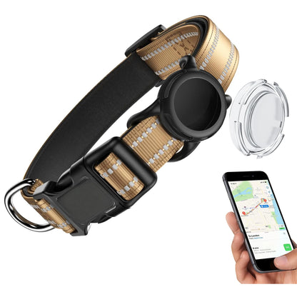 Waterproof Air Tag Dog Collar with AirTag Holder, Reflective Soft Padded &amp; Safety Buckle, AirTag Pet Collar Adjustable for Dogs