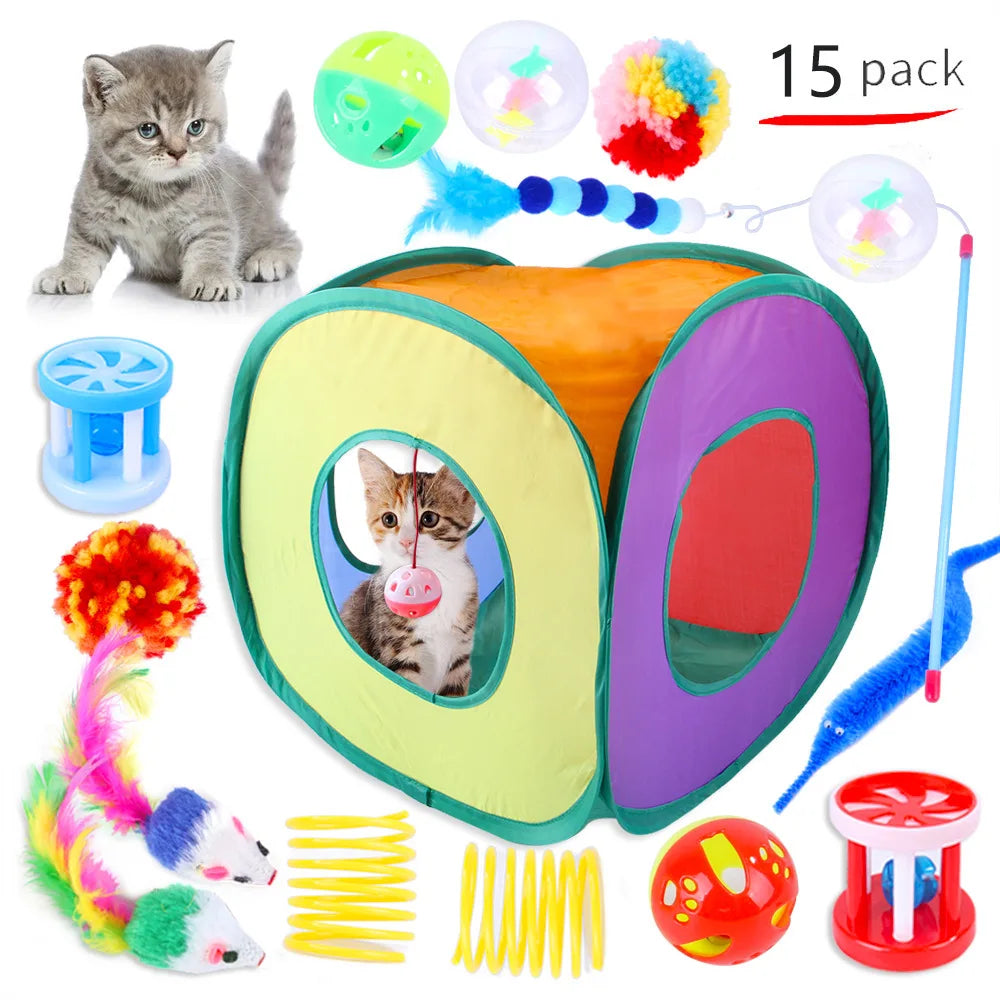 12-24pcs Set Pet Kitten Toys Variety Cat Toy Combination Set Cat Toy Funny Cat Stick Sisal Mouse Bell Ball Cat Supplies - PrimeNest